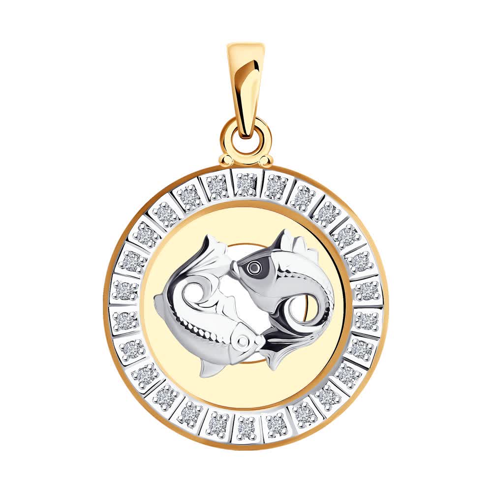 Pandantiv Sokolov din aur combinat cu zirconii