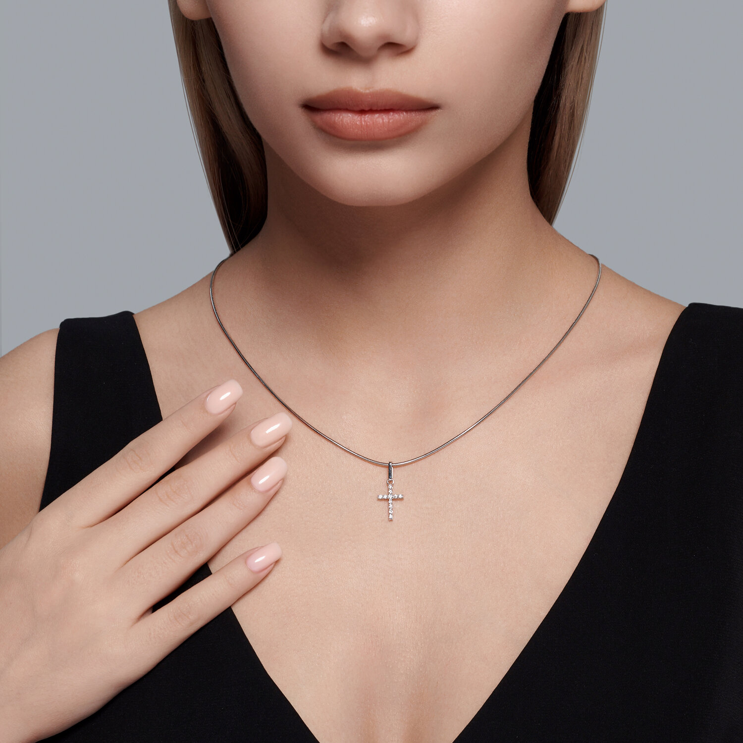 White gold Sokolov cross with a diamond - image 3