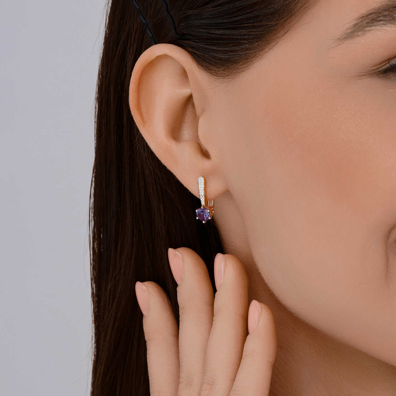 Cercei Sokolov din aur cu diamante și alexandrit - image 3