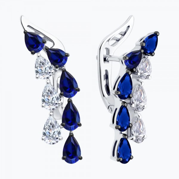 Sokolov white gold earrings with sapphires - image 2