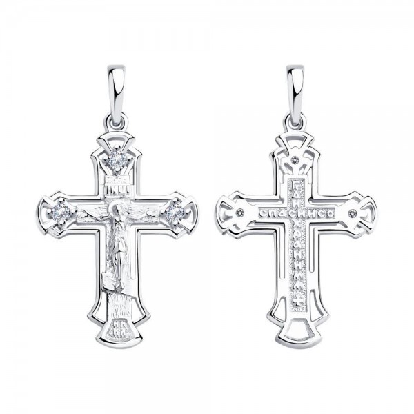 Cruce Sokolov din argint cu zirconii