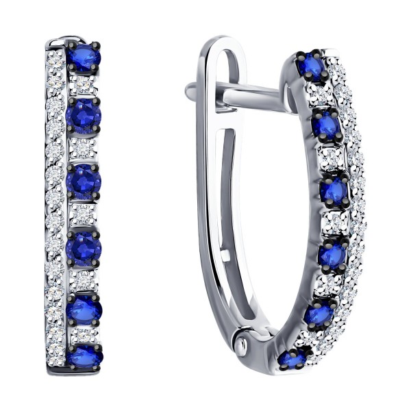 Cercei Sokolov din aur alb cu diamante și safire - image 2