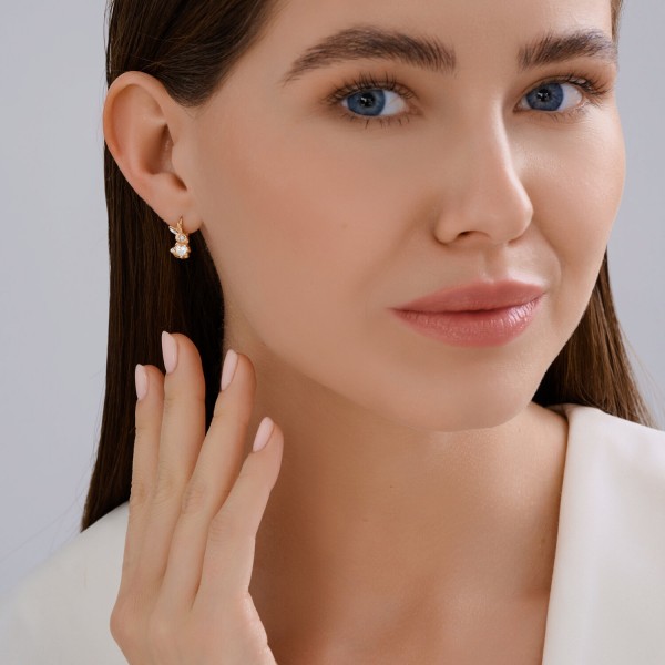 Gold Sokolov earrings with zirconia   - image 4