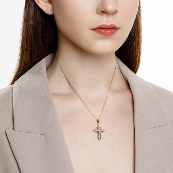 Крест Sokolov из комбинированного золота с фианитами - image 3